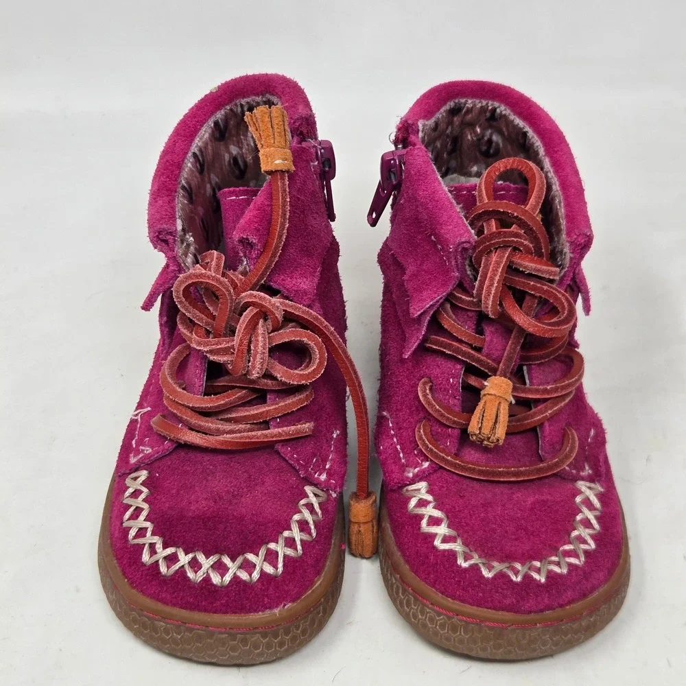 Livie & Luca Toddler Girls Size 6 Magenta Pink Suede Moccasin Fringe Boots